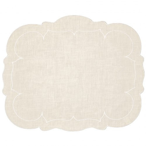 Linen Embroidered Placemats Set of 4, Ivory